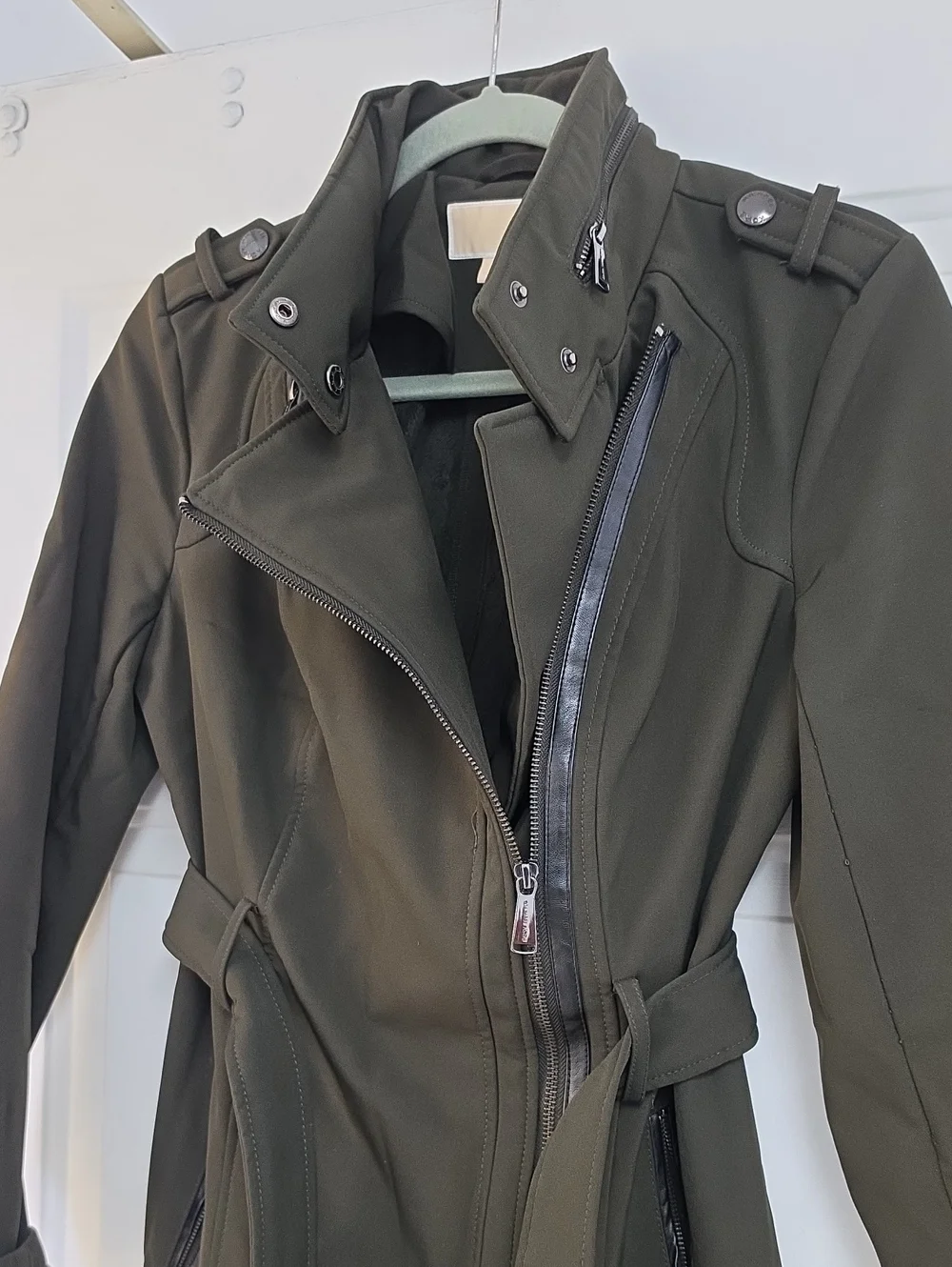 Michael Kors olive green asymmetrical military jacket